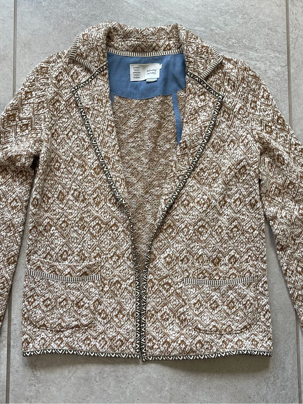 Anthropologie Saturday Sunday Textured Open-Front Blazer in Brown & Cream